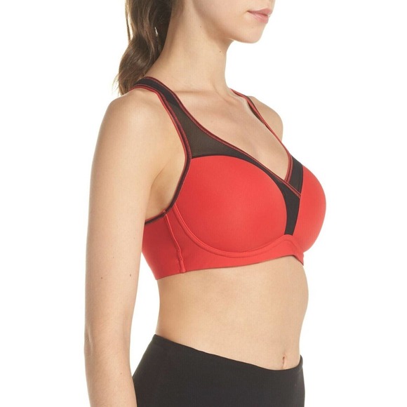 Light Impact Sports Bra Size 32C Women's Le Mystere Wire free US Black/Red New - Picture 9 of 9